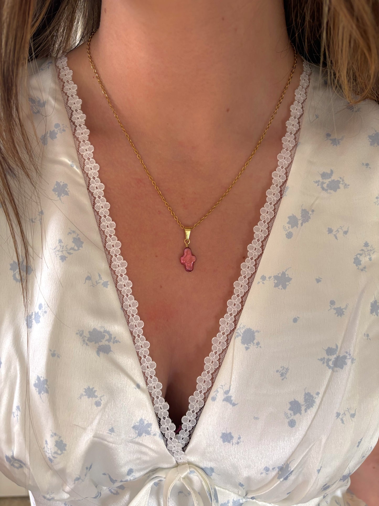 Pink Pearl Cross Necklace