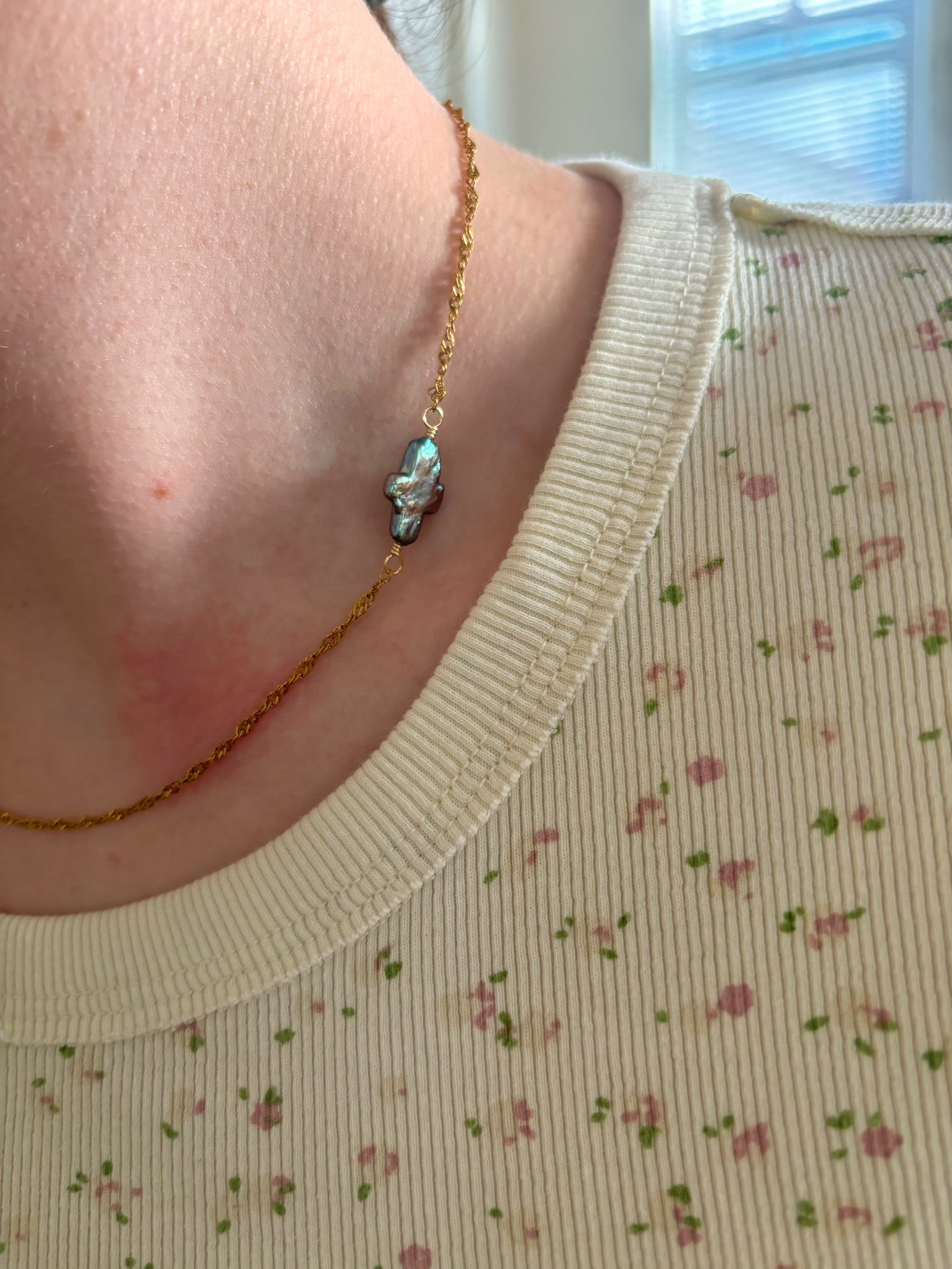 Pearlescent Cross Chain Necklace