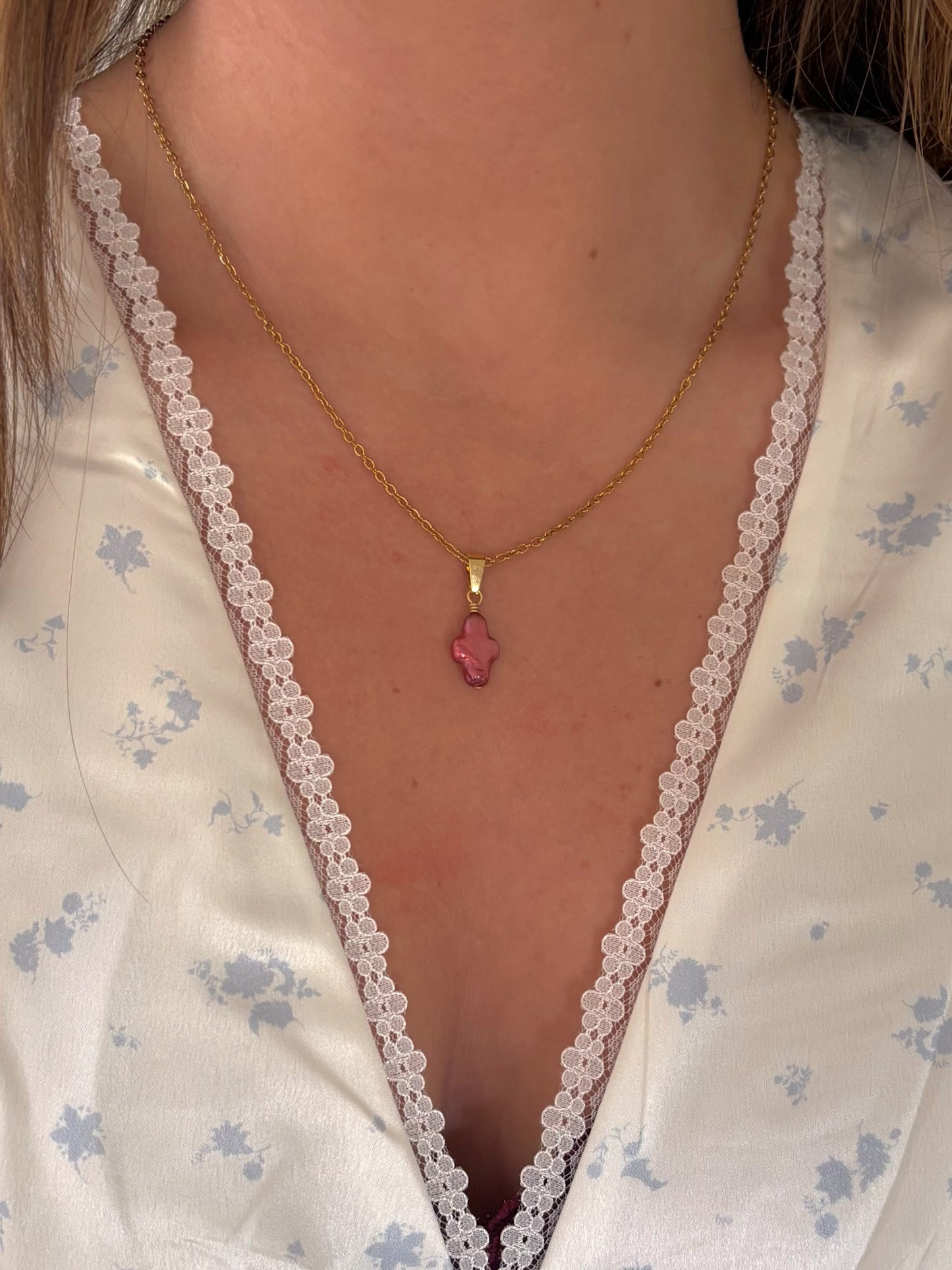Pink Pearl Cross Necklace