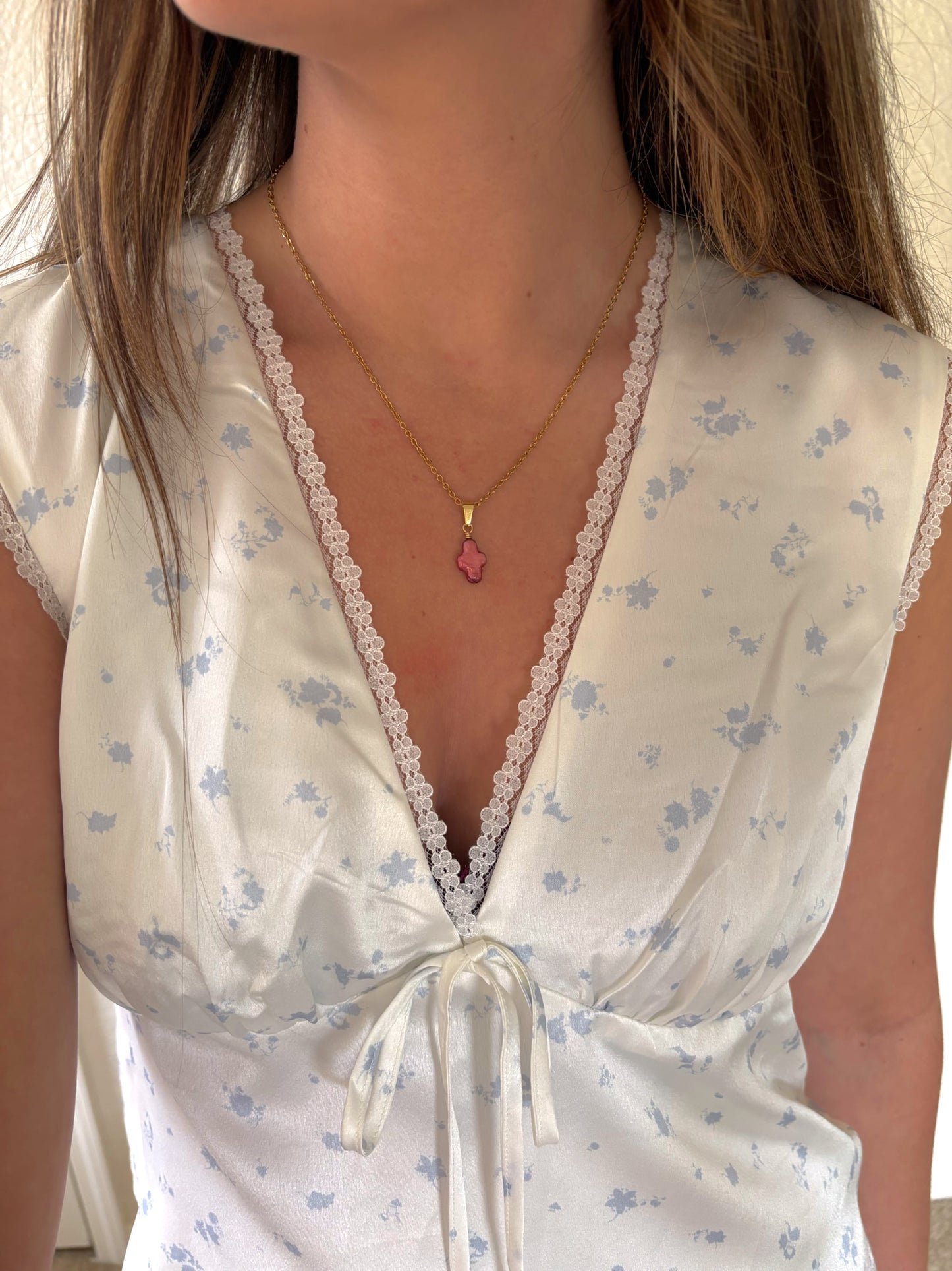 Pink Pearl Cross Necklace