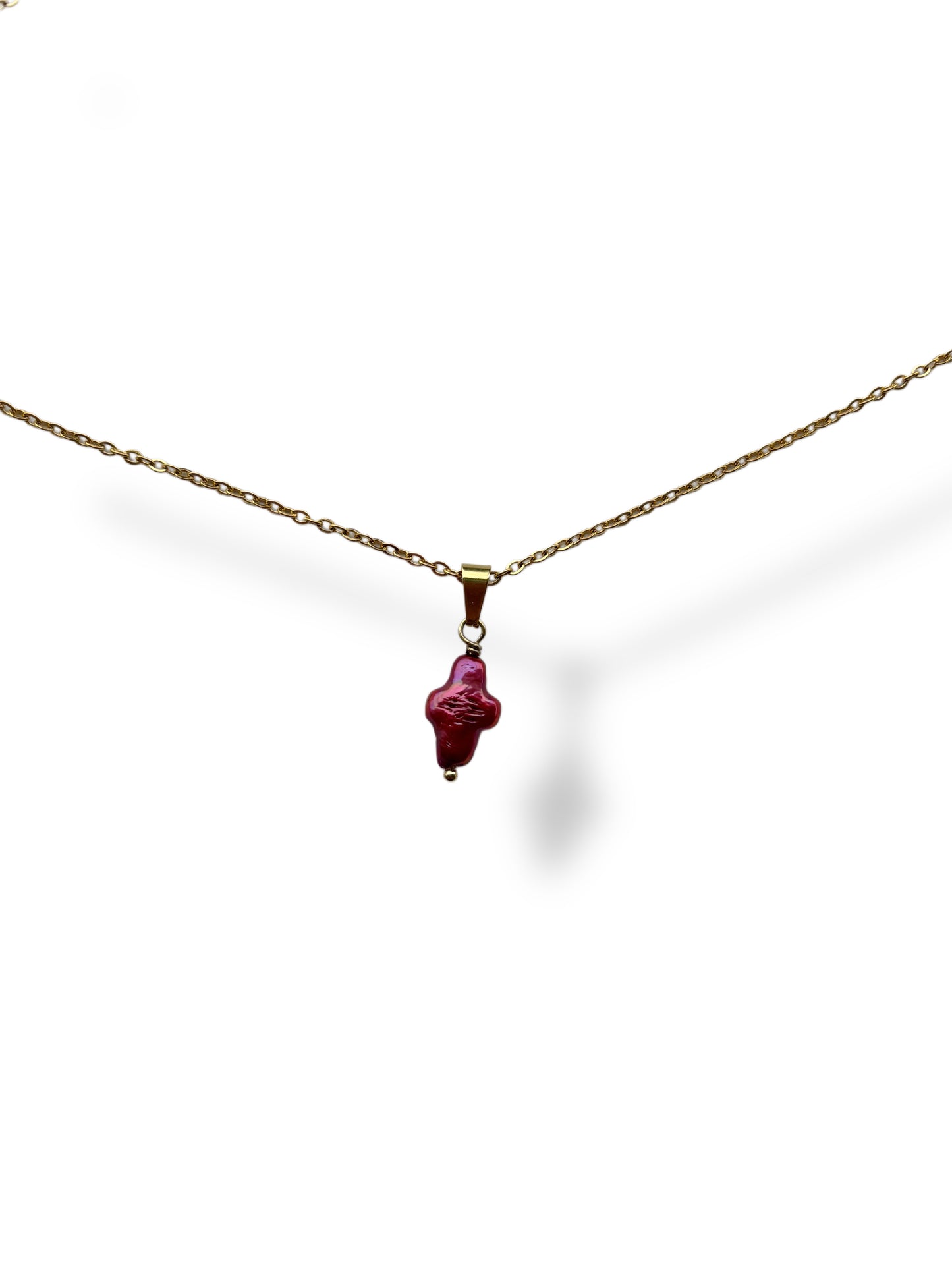 Pink Pearl Cross Necklace