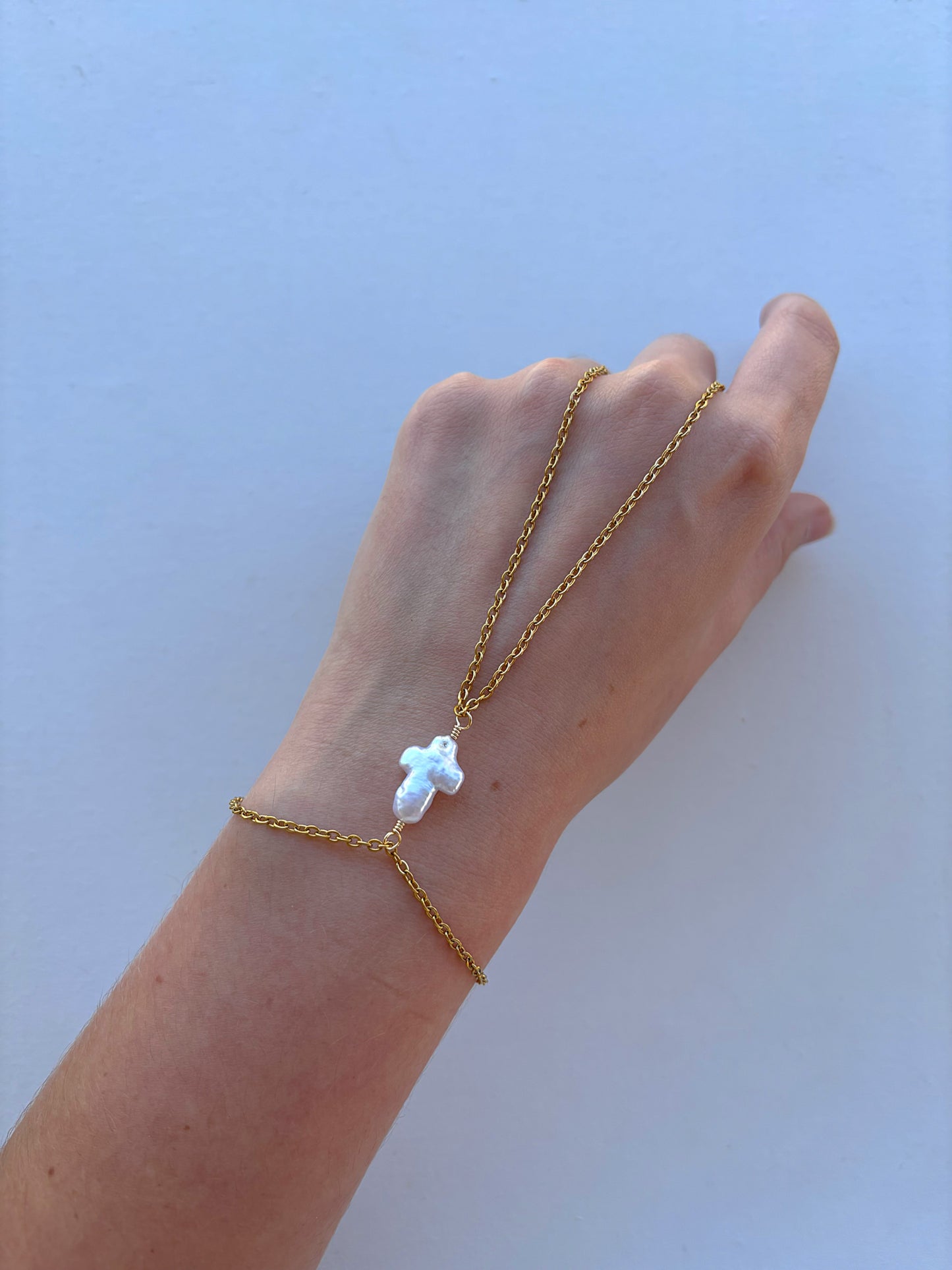 Pearl Cross Hand Chain