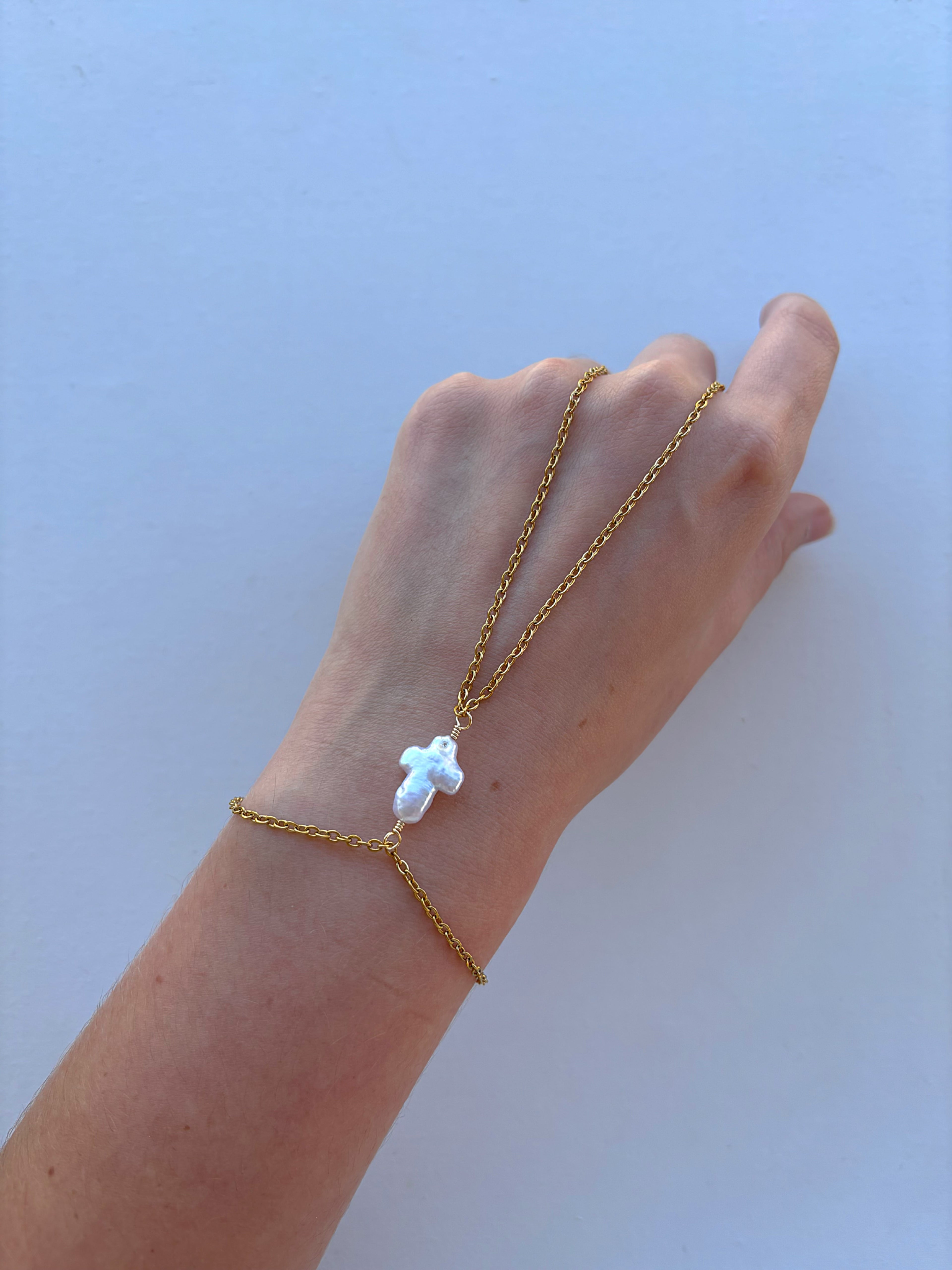 Pearl Cross Hand Chain