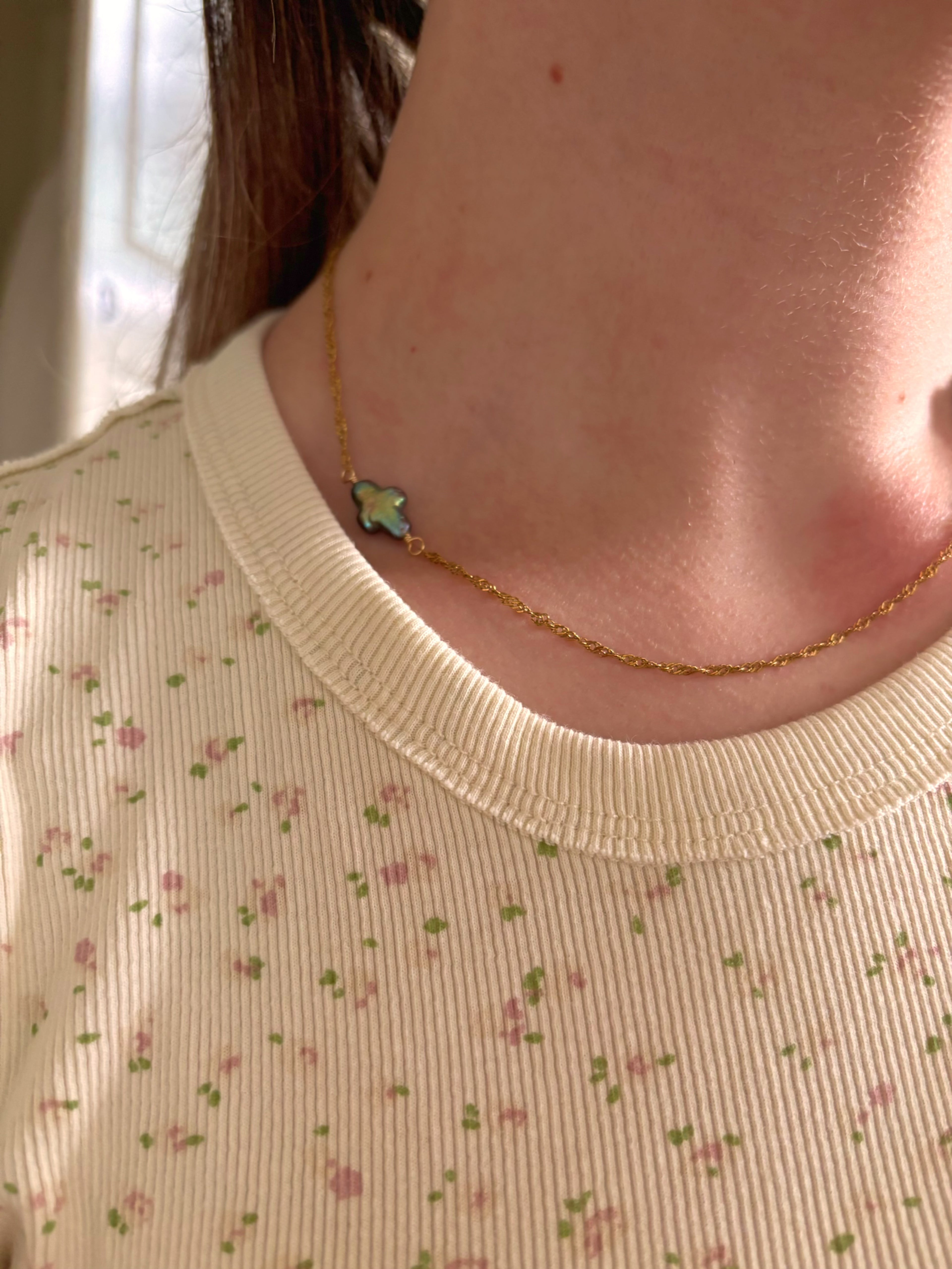Pearlescent Cross Chain Necklace