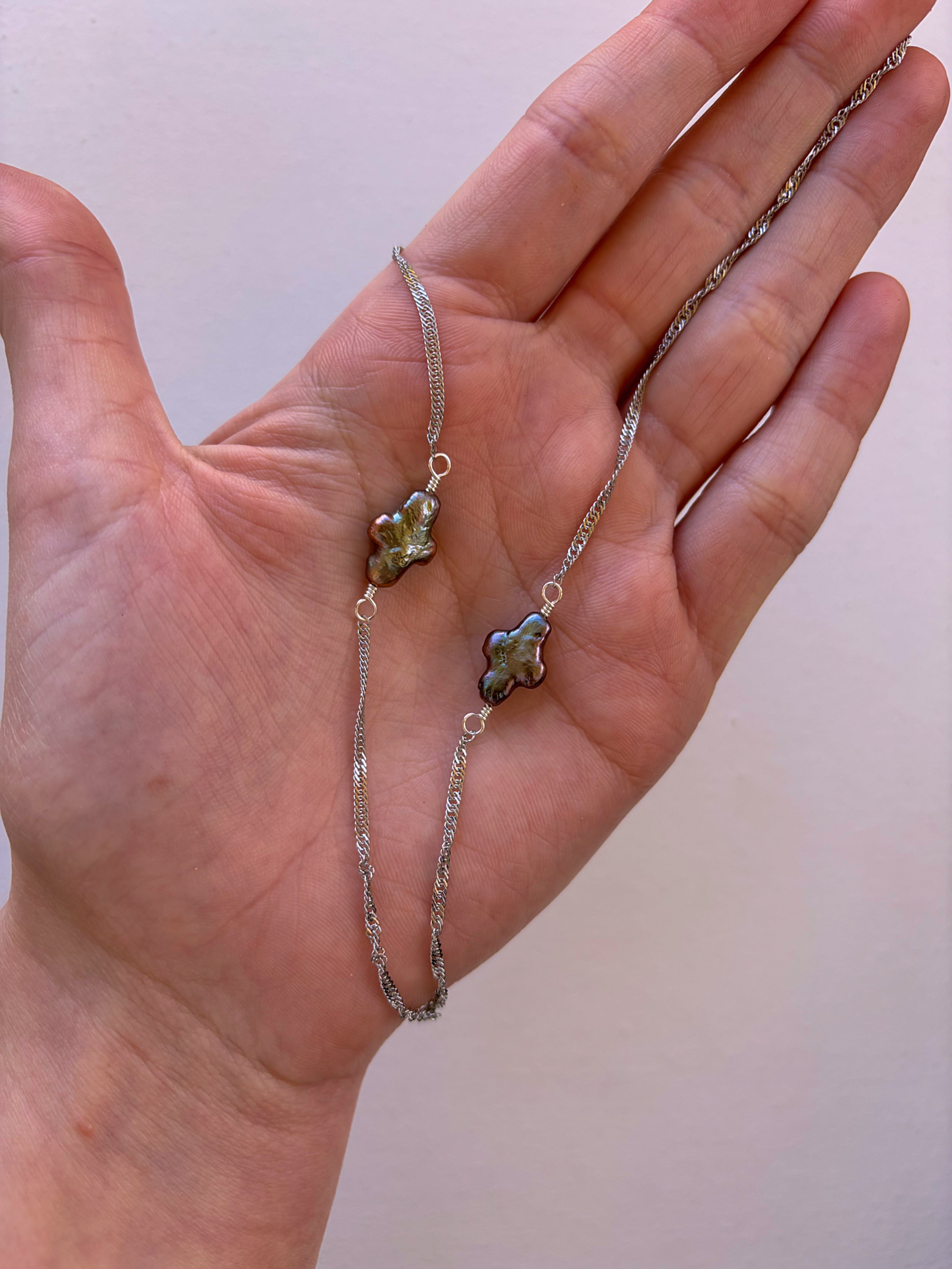 Pearlescent Cross Chain Necklace