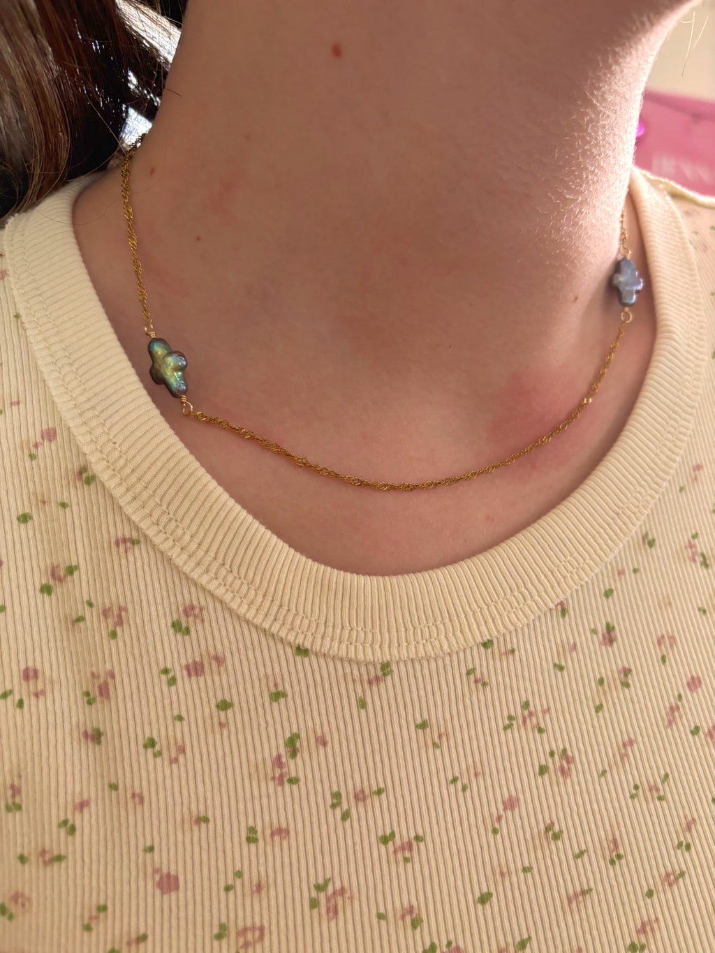 Pearlescent Cross Chain Necklace