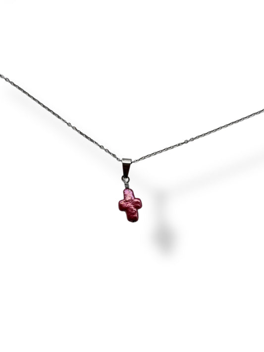 Pink Pearl Cross Necklace