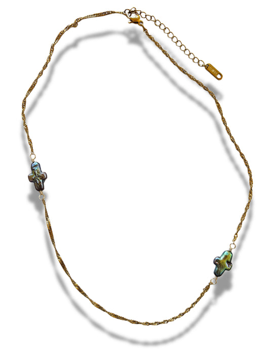 Pearlescent Cross Chain Necklace