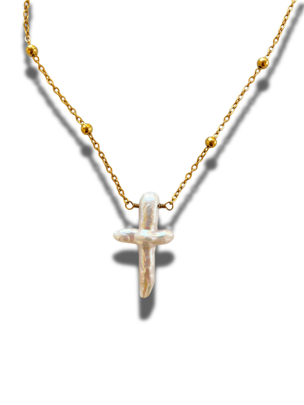 Large Pearl Cross Necklace