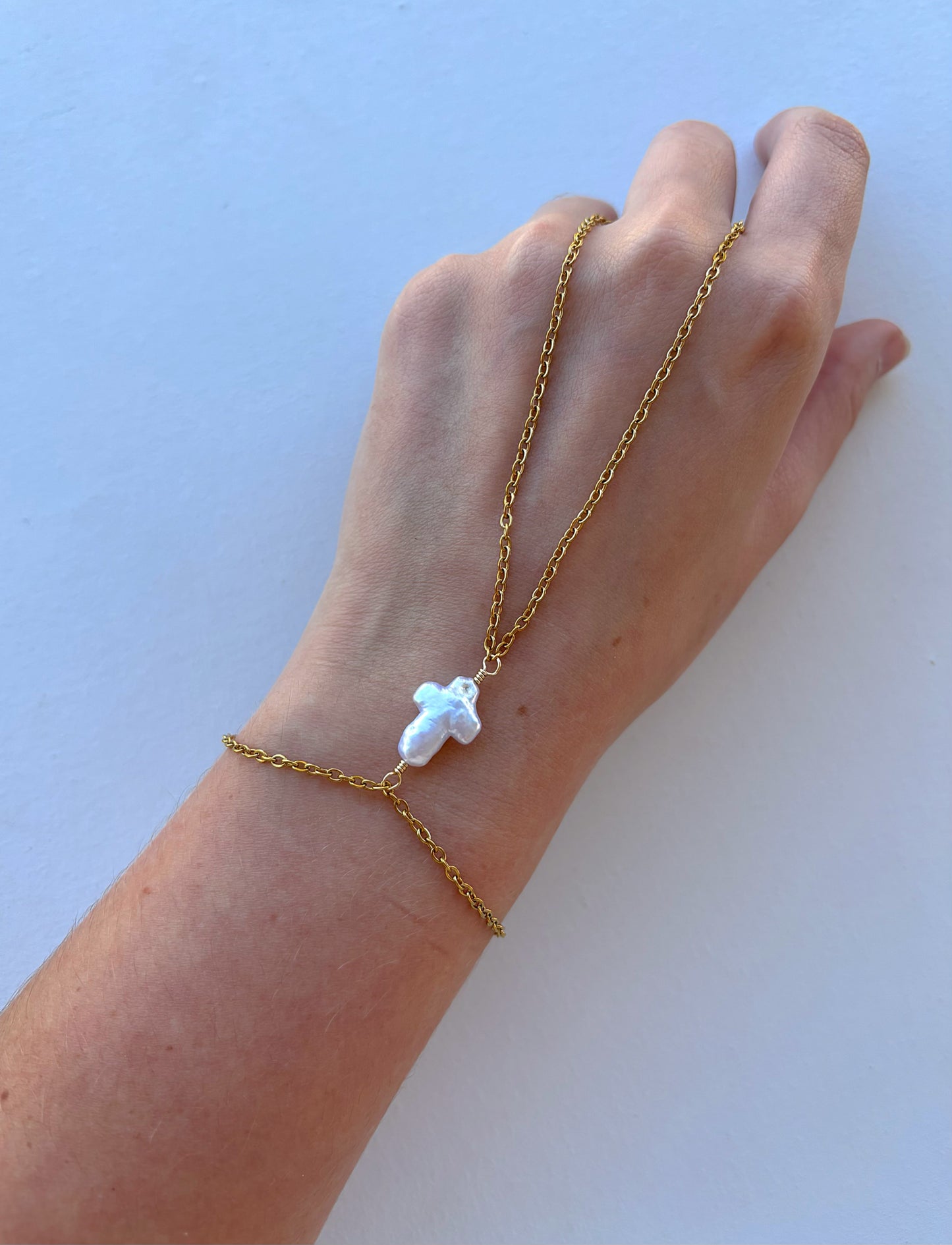 Pearl Cross Hand Chain