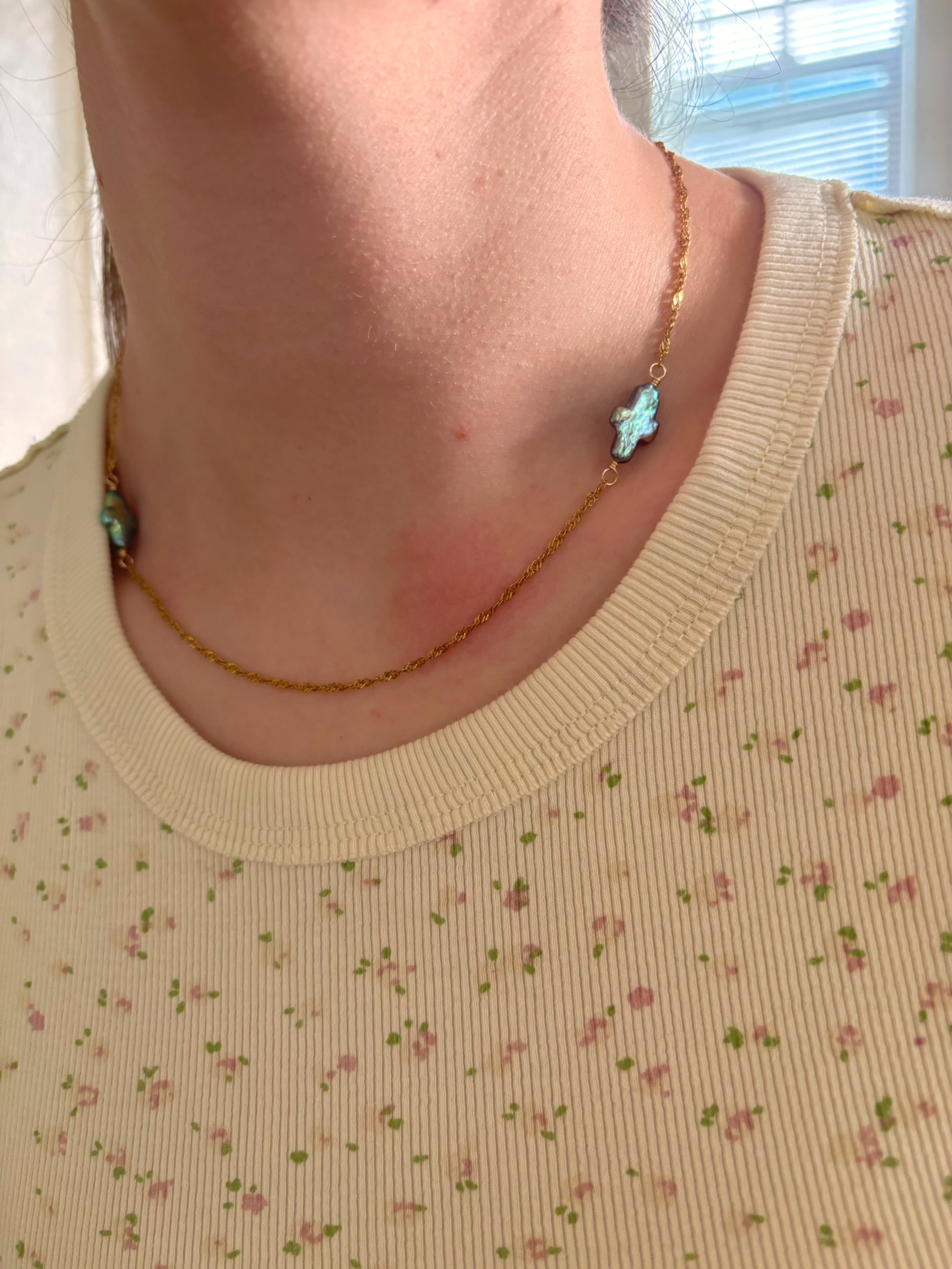 Pearlescent Cross Chain Necklace