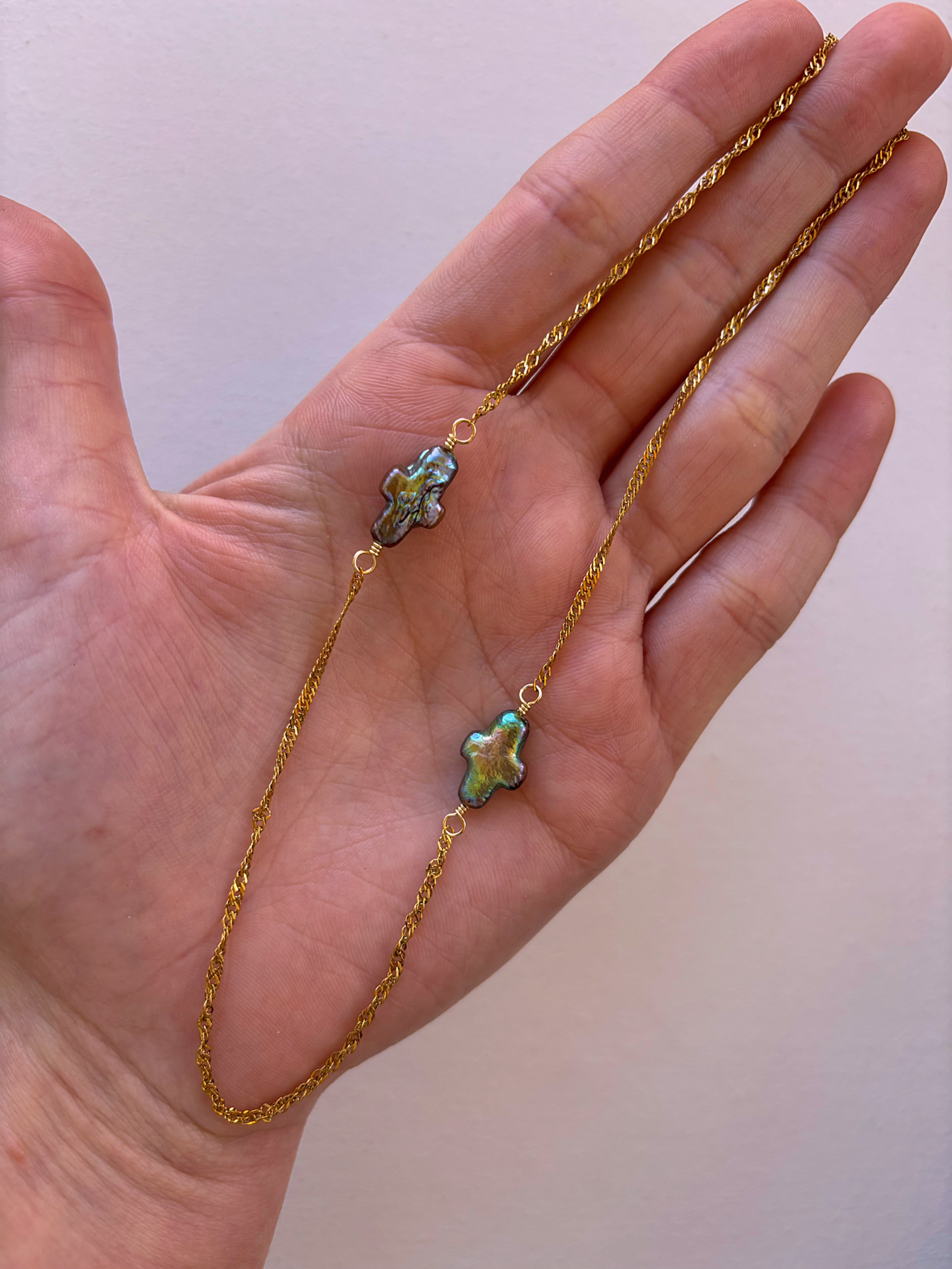 Pearlescent Cross Chain Necklace
