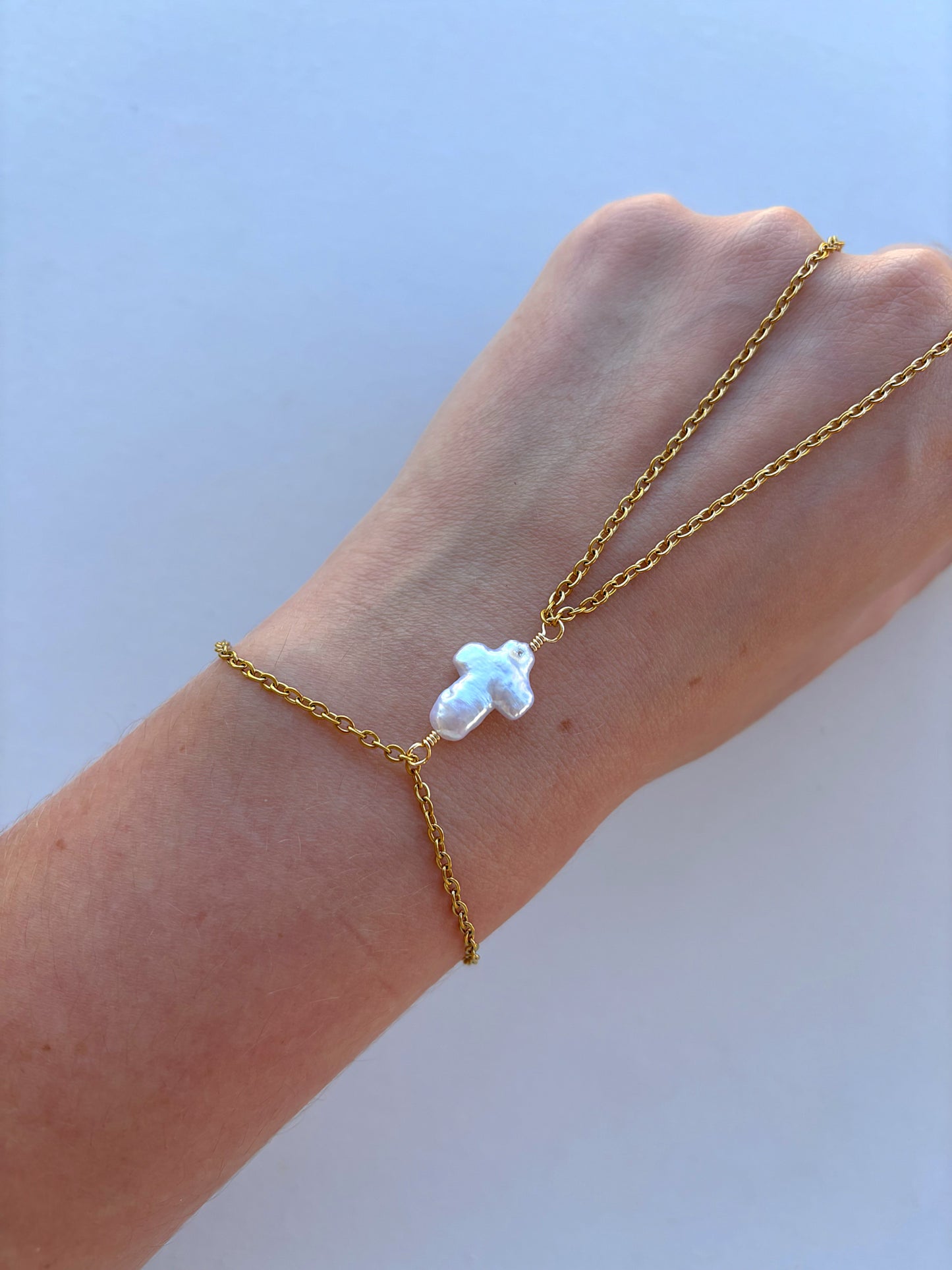 Pearl Cross Hand Chain