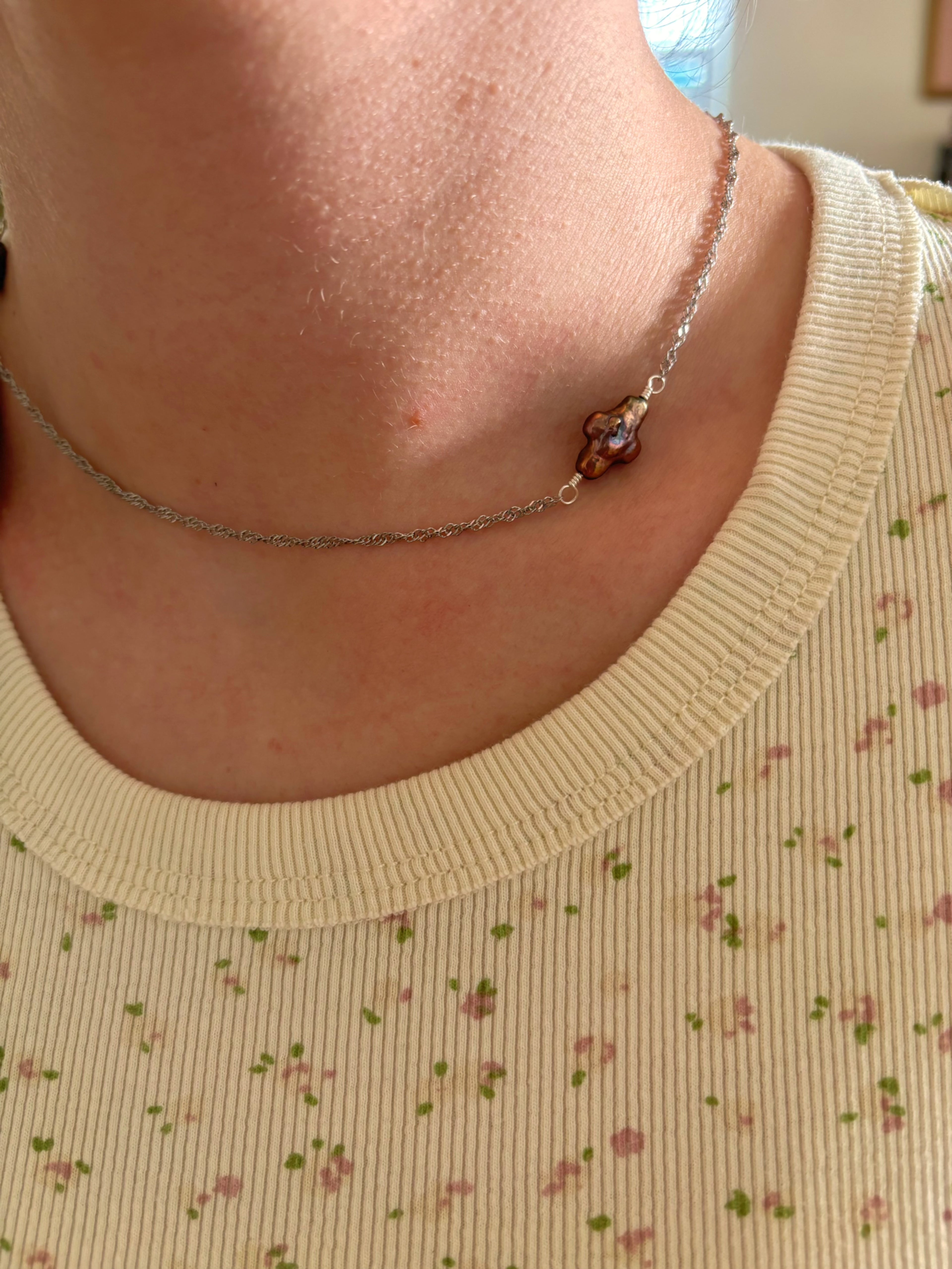 Pearlescent Cross Chain Necklace