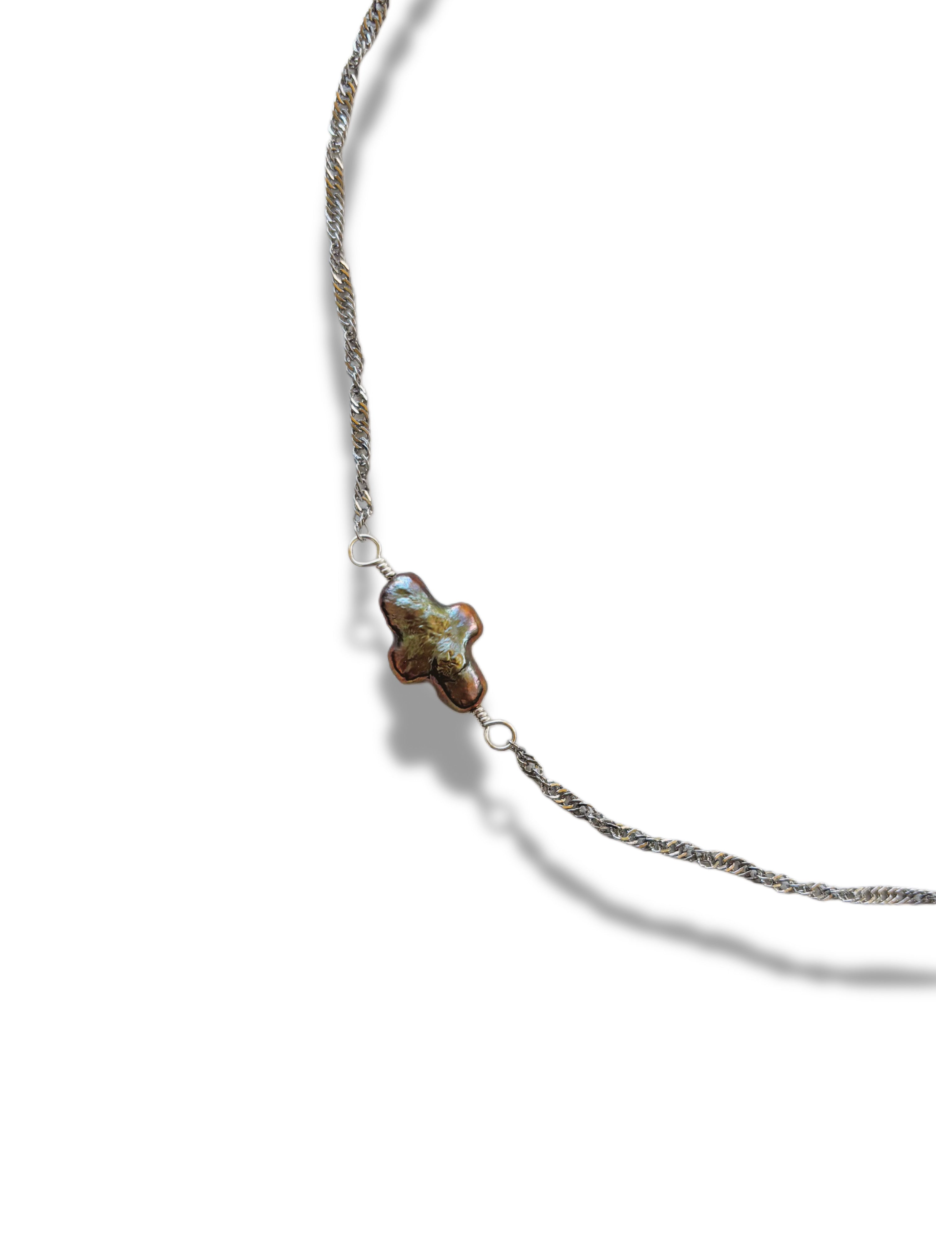 Pearlescent Cross Chain Necklace