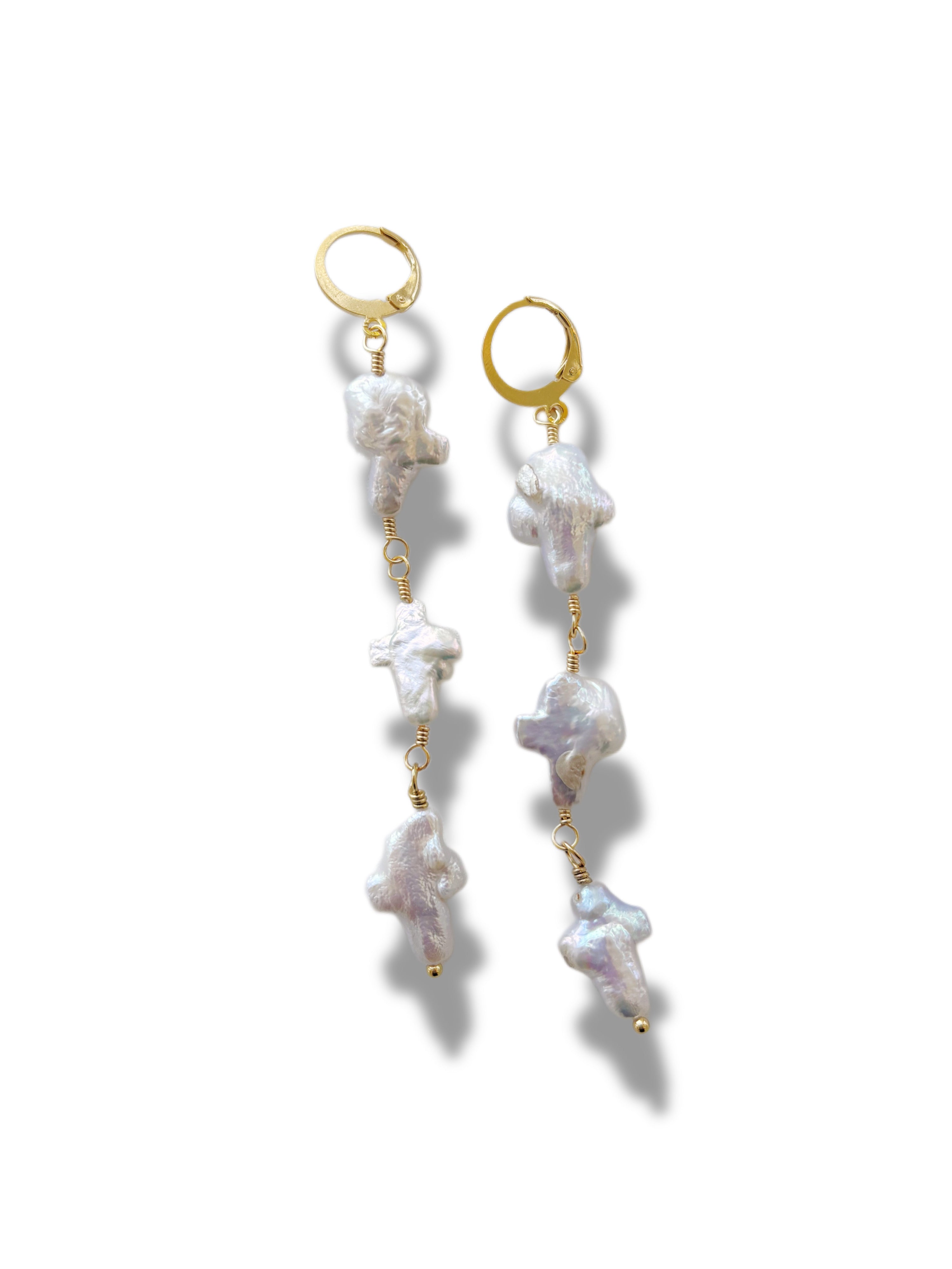 Pearl Cross Drop Huggies
