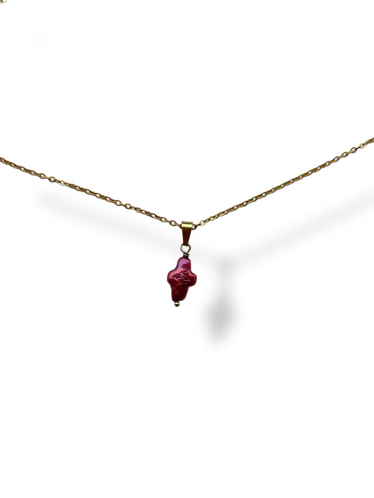 Pink Pearl Cross Necklace