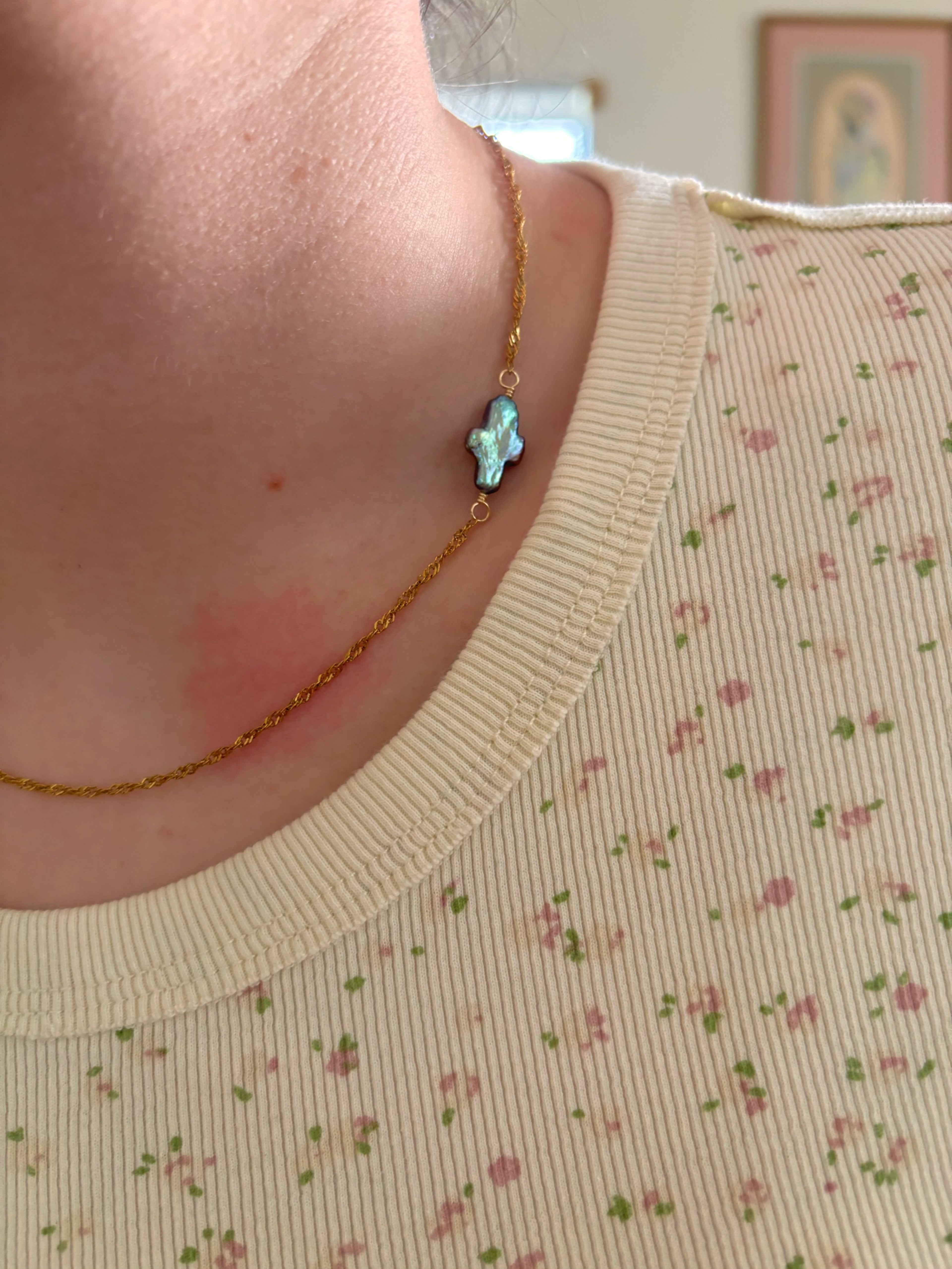 Pearlescent Cross Chain Necklace