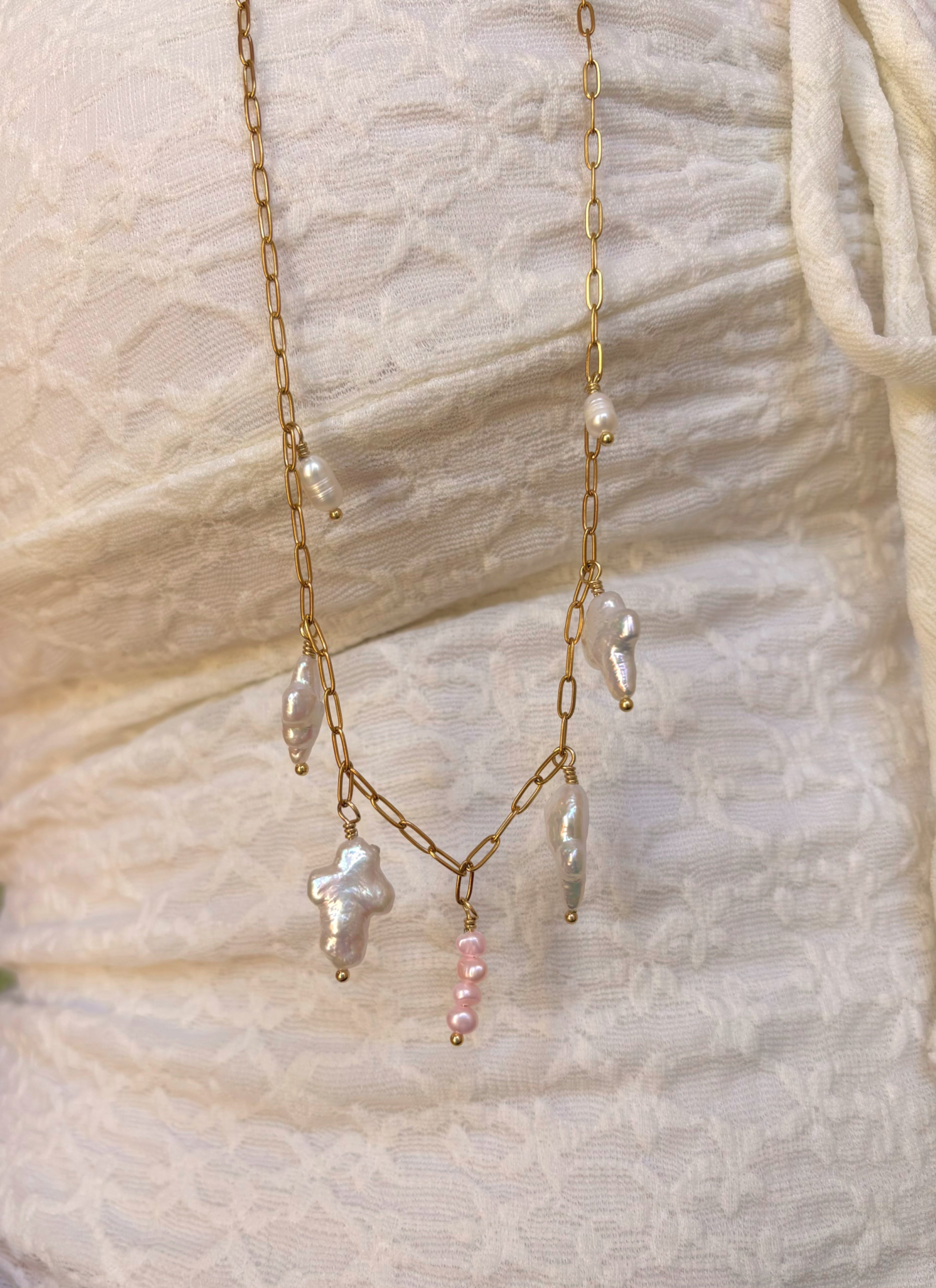 Pearl Cross Charm Necklace