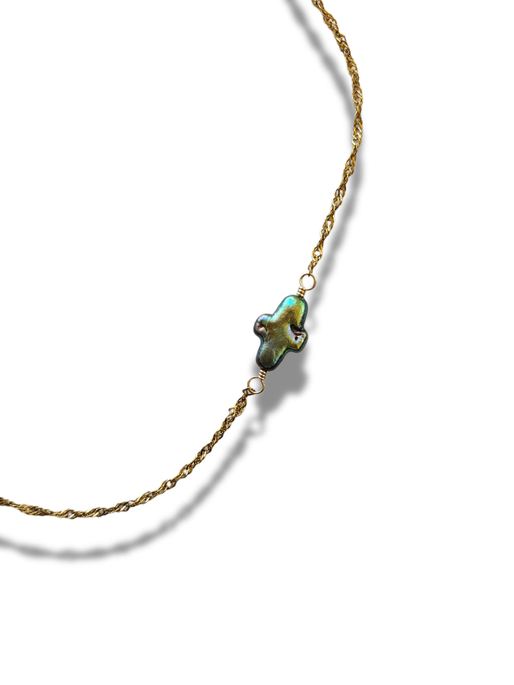 Pearlescent Cross Chain Necklace