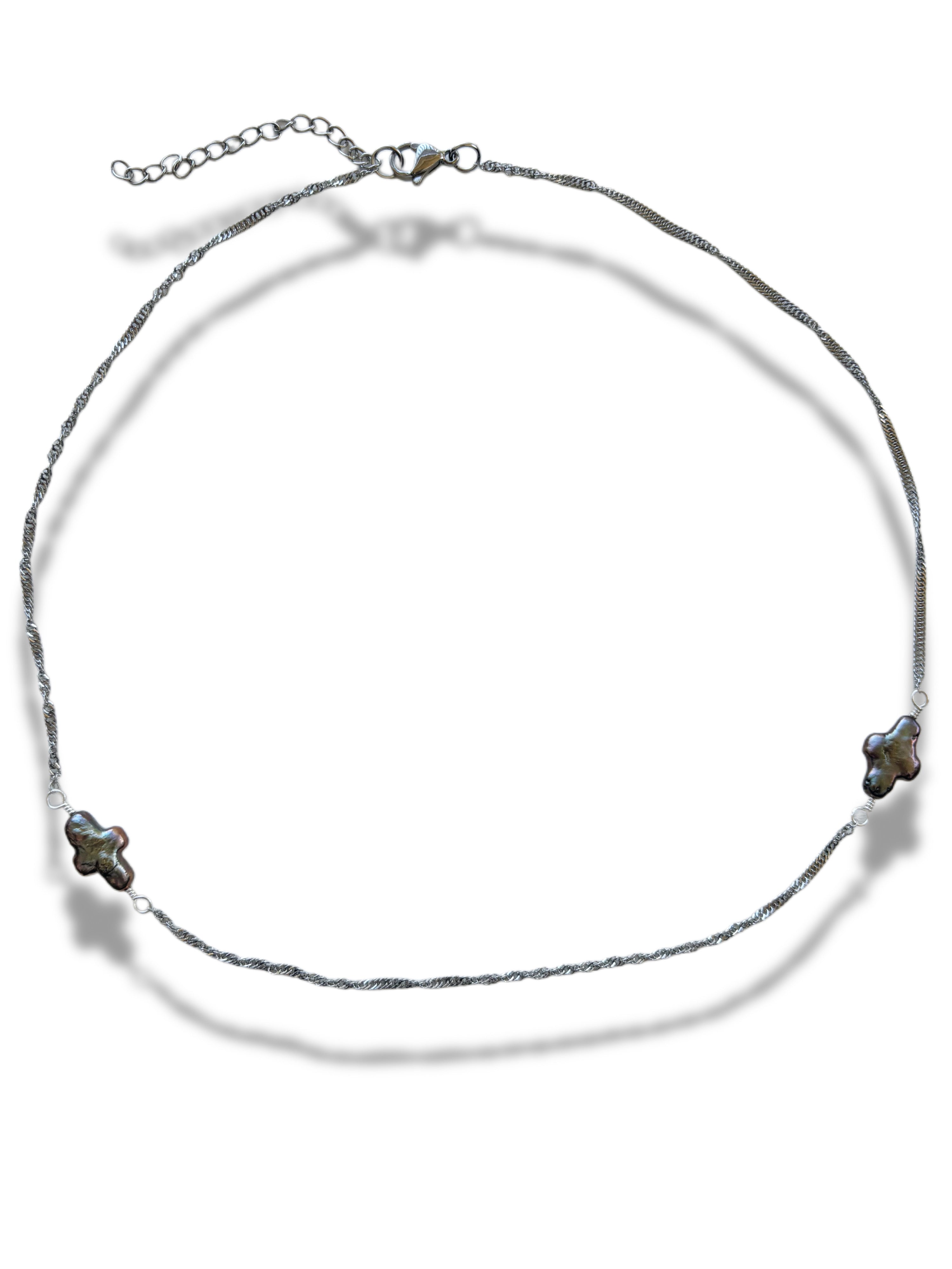 Pearlescent Cross Chain Necklace