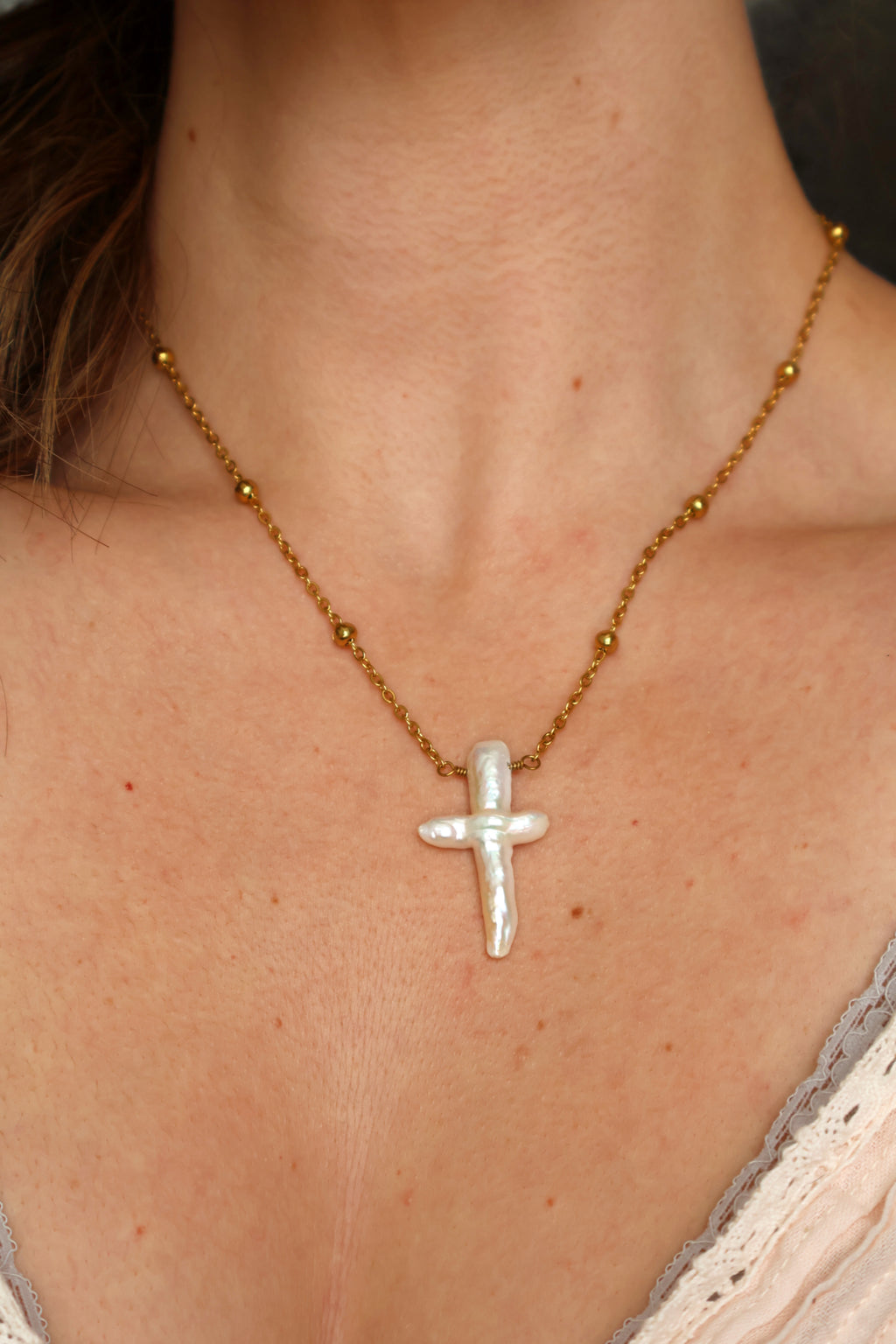 Large Pearl Cross Necklace